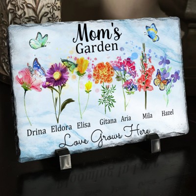 Personalized Mom's Garden Birth Month Flower Plaque with Kids Names Gifts for Mom Grandma Christmas Gifts