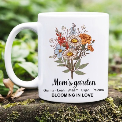 Personalized Mom's Garden Birth Flower Bouquet Mug for Christmas Gifts Great Gift Ideas for Mom Grandma
