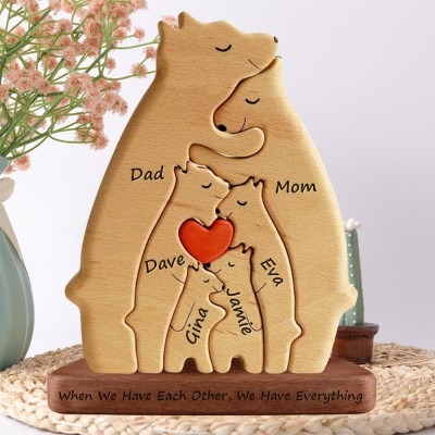Personalized Puzzle Wooden Bear Family with Stand Christmas Gifts Family Keepsake Gifts