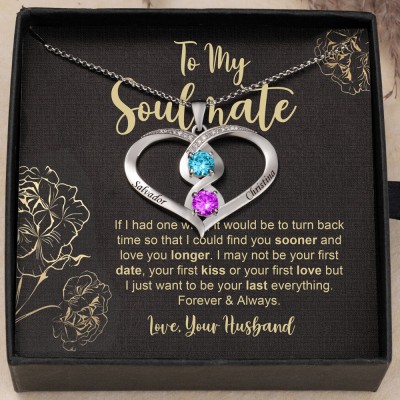 Personalized To My Soulmate Heart Necklace with Name and Birthstone Gifts for Her Valentine's Day Gifts Anniversary Gift Ideas