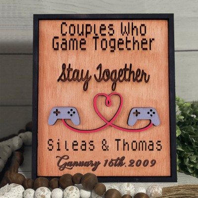 Personalized Couples Who Game Together Stay Together Wooden Frame Gifts for Couple Anniversary Gift Ideas Valentine's Day Gifts