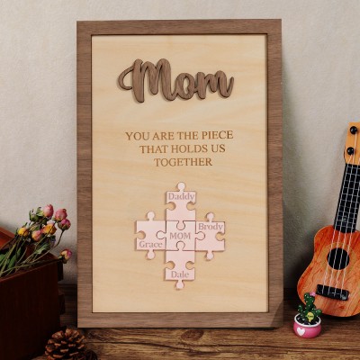 Wooden Mom Puzzle Sign with Kids Names Personalized Gifts for Mom Mother's Day Gift Ideas