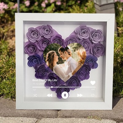Custom Heart Shaped Spotify Flower Shadow Box For Valentine's Day Anniversary Gift Ideas