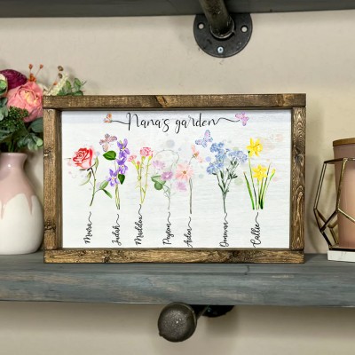 Personalized Birth Month Flower Grandma's Garden Wood Sign Grandparent Gift from Grandkids Mother's Day Gifts