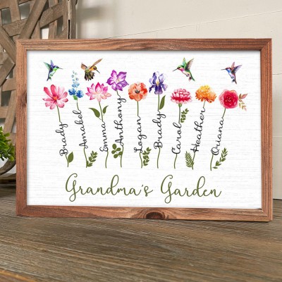 Grandma's Garden Birth Flower Frame with Names Grandparents Decor Custom Grandma Gift Love Gift Ideas for Mom Christmas Gifts 