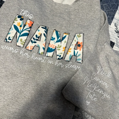 Custom This Nana Wear Her Heart On Her Sleeve Sweatshirt Hoodie Mother's Day Gift Ideas