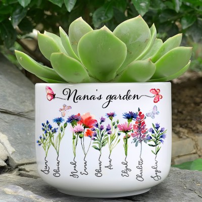 Custom Nana's Garden Birth Month Flower Plant Pot with Names New Mom Gifts Unique Gifts for Grandma Nana Birthday Gifts for Her