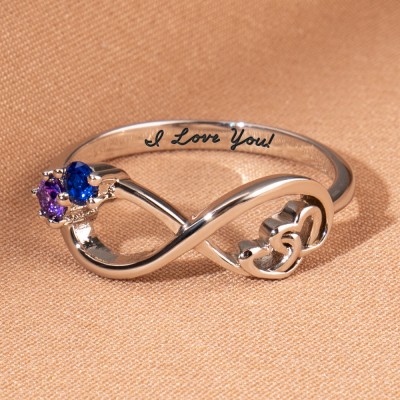 S925 Sterling Silver Personalized Birthstone Promise Ring For Couples