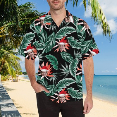 Personalized Face Hawaiian Shirt Red Flower Leaves Shirts Birthday Vacation Party Gift Ideas For Him