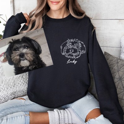 Custom Cute Pet Face Outline Embroidered Sweatshirt Hoodie Heartful Gift Ideass for Pet Lovers