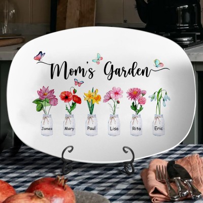 Personalized Art Print Mom's Garden Birth Flower Platter Family Gifts for Mom Gramdma Mother's Day Gift Ideas