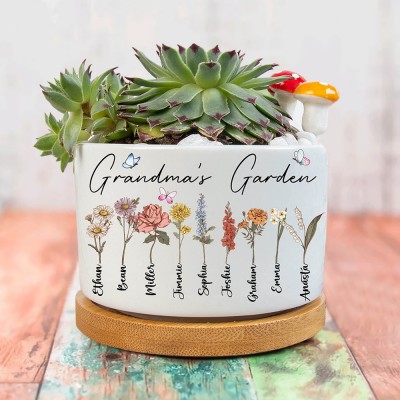 Personalized Grandma's Garden Birth Flower Plant Pot for Mom, Grandma