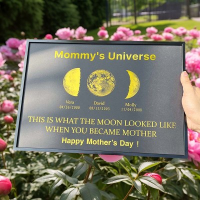 Personalized Mommy's Universe Moon Phase Frame with Kids Names for Mom Grandma Unique Gifts for Mother's Day