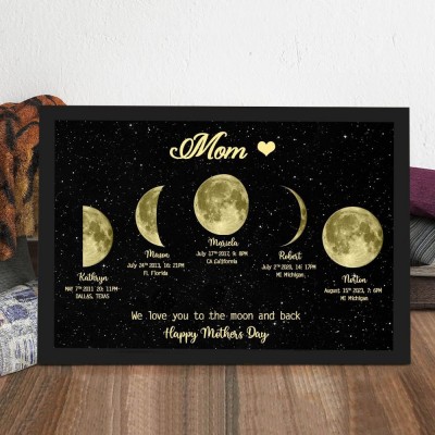 Personalized Moon Phase Print Frame with Kids Names for Mom Family Keepsake Gifts Mother's Day Gift Ideas