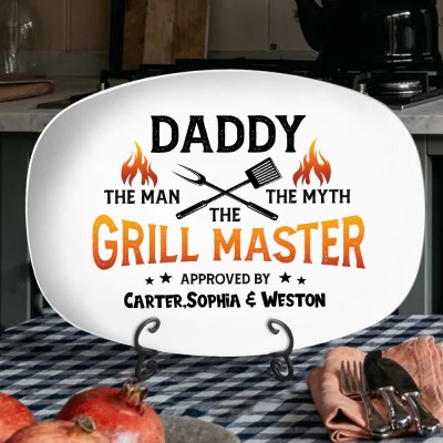 Custom The Grill Master Platter with Kids Name Gift for Father's Day