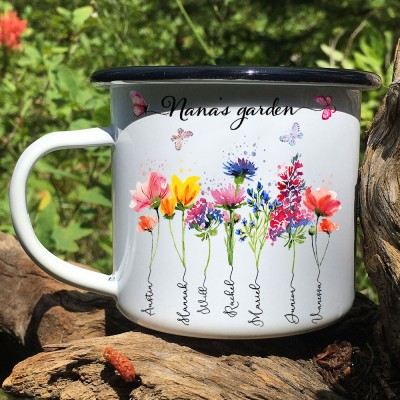 Personalized Nana's Garden Camping Coffee Mug with Birth Month Flowers Design Gifts for Nana Grandma Mom Christmas Gift Ideas