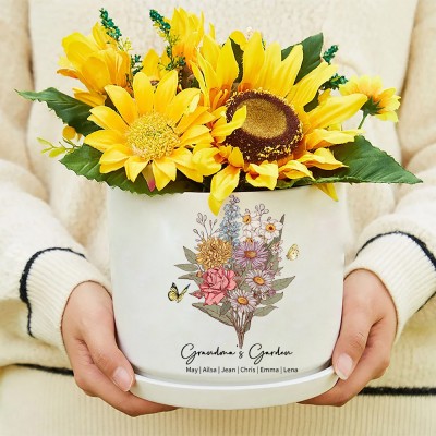 Custom Grandma's Garden Birth Flower Bouquet Plant Pot With Grandkids Names Mother's Day Gift Ideas For Mom Grandma