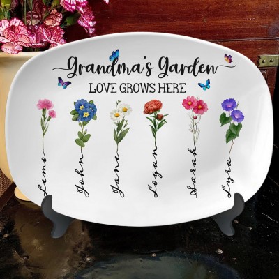 Personalized Art Print Grandma's Garden Birth Flower Platter Family Gifts for Mom Gramdma Mother's Day Gift Ideas