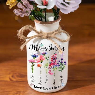 Custom Mom's Garden Birth Month Flower Vase Unique Gifts for Mother's Day Keepsake Gift for Grandma Mom