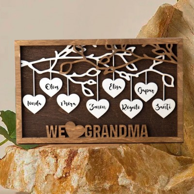 Personalized Wood Family Tree Sign Name Engravings Family Home Decor for Her Him Birthday Mother's Day Gift for Mom Grandma Wife