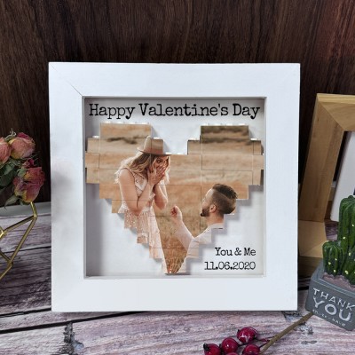 Valentine's Day Gifts Personalized Heart Photo Block Building Brick Puzzle with Frame Engagement Gifts Wedding Anniversary Gift