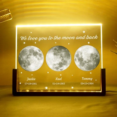 We Love You To The Moon And Back Moon Phase Night Light Custom Gifts for Mom Mother's Day Gift Ideas