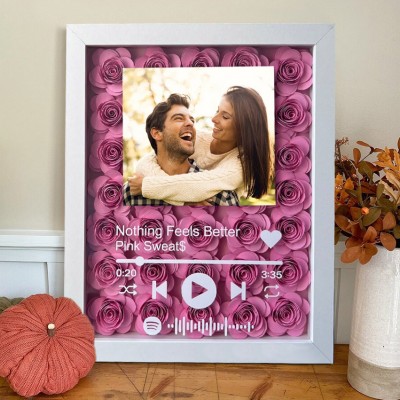 Personalized Spotify Code Song Flower Shadow Box With Couple Photo Gifts for Valentine's Day Anniversary