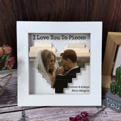 I Love You To Pieces Personalized Heart Photo Block Puzzle with Frame For Anniversary Valentine's Day Gift Ideas