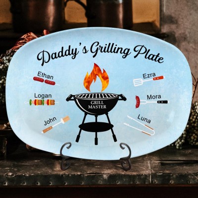 Grill Master Daddy's Grilling Plate Personalized BBQ Platter for Papa Dad Gift for Father's Day