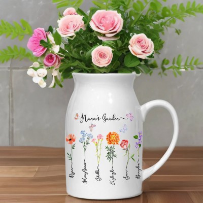 Personalized Nana's Garden Birth Flower Vase Gift Ideas for Grandma Mom Special Birthday Gifts