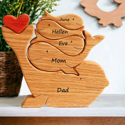 Personalized Wooden Whale Family Puzzle with Engraved Names Family Keepsake Gifts Christmas Gifts
