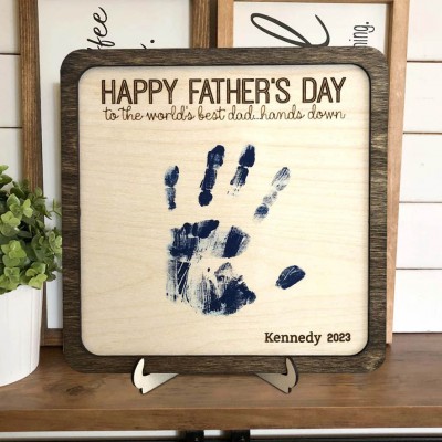 Personalized Father's Day DIY Handprint Wood Sign Gift Idea for Dad