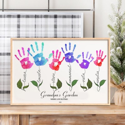 Personalized Grandpa's Garden DIY Handprint Art Frame Gift for Papa Dad Poppop Father's Day Gifts