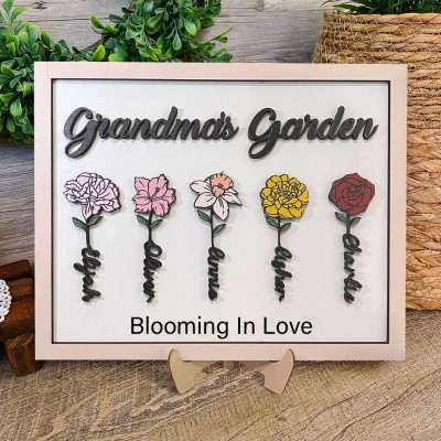 Custom Grandma's Garden Birth Month Flower Frame Sign With Names Gift Ideas For Mom Grandma Mother's Day Gift