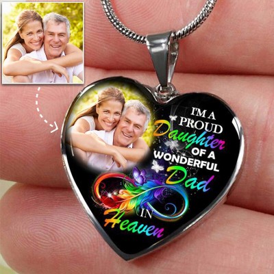 Personalized Heart Photo Necklace Loss of Dad Memorial Necklace