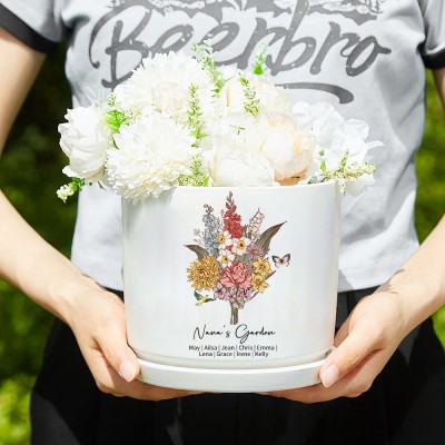 Personalized Nana's Garden Birth Flower Bouquet Outdoor Plant Pot Mother's Day Gift Ideas Heartful Gift For Mom Grandma