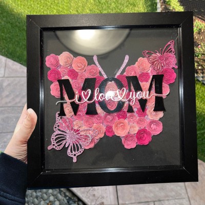Custom Mom Butterfly Shape Flower Shadow Box Love Gift Ideas For Mom Grandma Mother's Day Gift