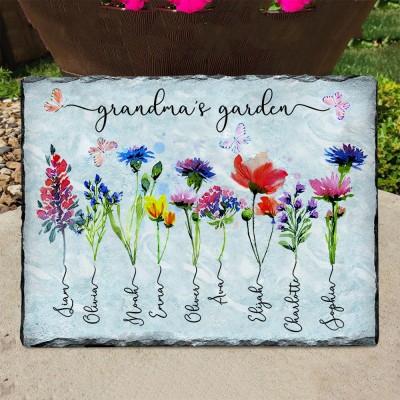 Custom Grandma's Garden Birth Month Flower Plaque with Grandkids Names Great Gift Ideas for Grandma Mom