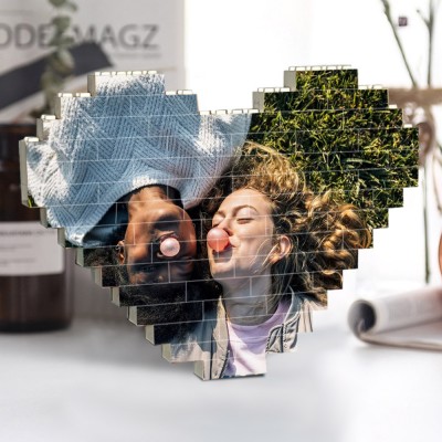 Personalized Heart Shaped Photo Building Block Puzzle Gifts for Couples Valentine's Day Gift Ideas for Her Anniversary Gifts
