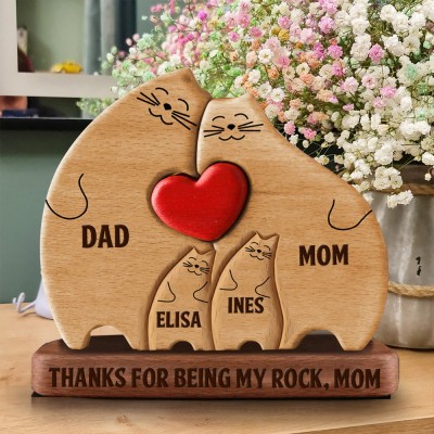 Personalized Cat Family Wooden Names Puzzle Beautuful Decoration Anniversary Gifts Mother's Day Gift