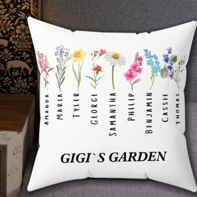 Personalized Birth Month Flower Nana Pillow with Kids Names Mother's Day Gift