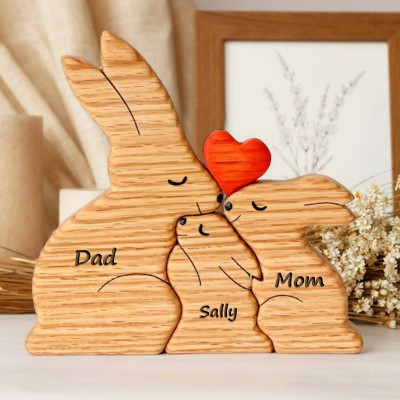 Custom Rabbit Wooden Family Puzzle with Names Home Decor Christmas Gift Ideas