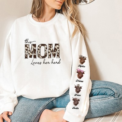 Custom This Mom Loves Her Herd Sweatshirt with Kids Names On Sleeve New Mom Gift Gifts for Mom