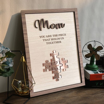 Personalized Mom Wooden Puzzle Pieces Sign Gift Ideas for Mom Grandma Mother's Day Gifts