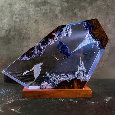 Handmade Dragon Couple Resin Wood Lamp Birthday Gift for Him Gifts for Couple Christmas Gift