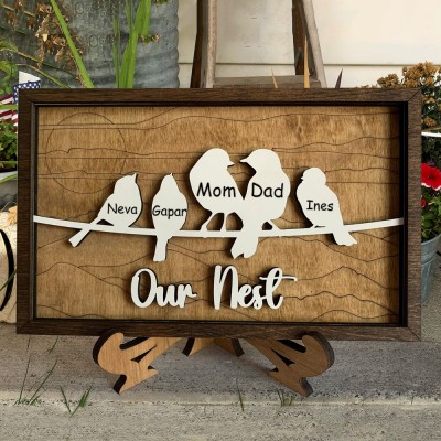 Personalized Bird Family Sign with Grandkids Names Home Decor Custom Gift for Grandma or Mom