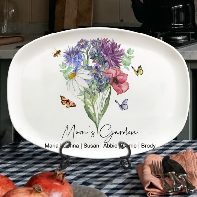 Custom Mom's Garden Watercolor Birth Flowers Bouquet Plate Unique Gift for Grandma Mom Mother's Day Gift Ideas