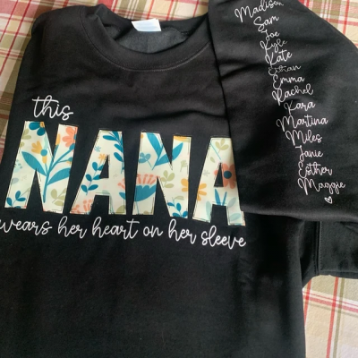 Custom Nana Sweatshirt Hoodie With Grandkids Names On Her Sleeve Mother's Day Gift Ideas