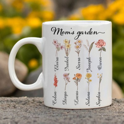 Personalized Mom's Garden Birth Flower Mug with Kids Names Keepsake Gift Christmas Gift Ideas for Mom Grandma New Mom Gift