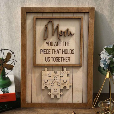 Personalized Mom Wooden Family Puzzle Sign Gift Ideas for Mom Grandma Mother's Day Gifts